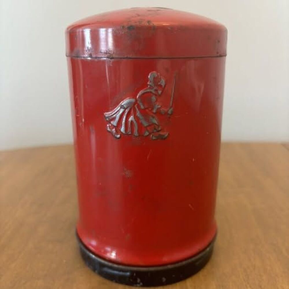 Vintage Old Dutch Cleanser Red Metal Can Shaker Holder
